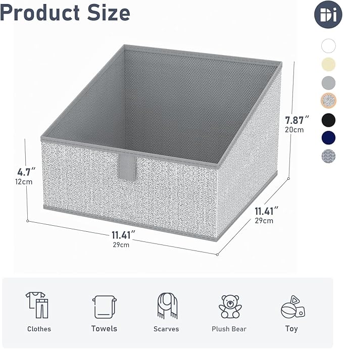 DIMJ Closet Storage Bins 10 Pack - Fabric Trapezoid Closet Organizer Bin, Foldable Storage Baskets for Shelves, Closet Shelf Organizer, Clothing Storage Box for Toys, Books, Towel, Clothes, Gray