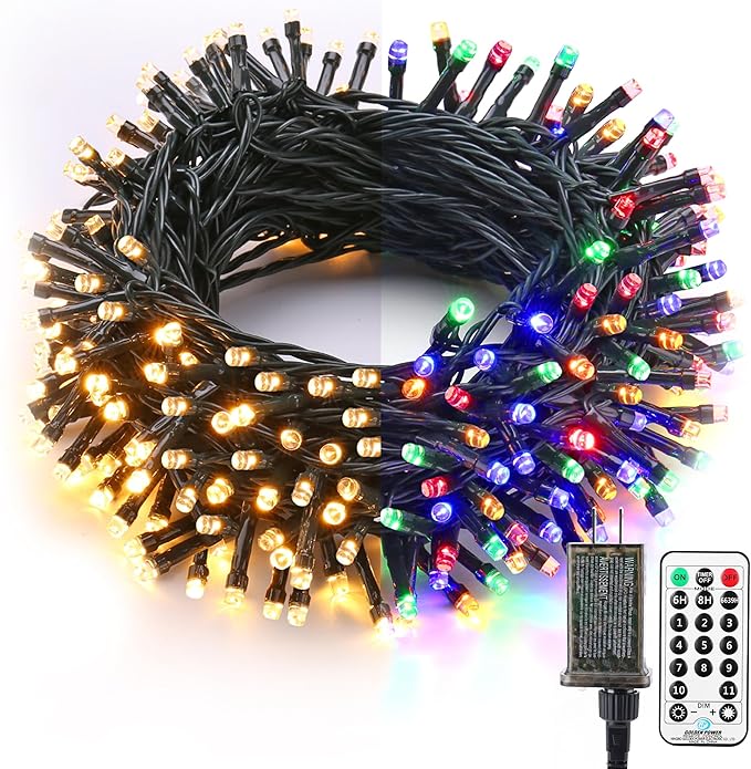 Brizled Christmas Lights, 65.67ft 200 LED Color Changing Tree Lights 11-Function Warm White & Multicolored Christmas Lights, Connectable 29V Safe Adapter Remote Decorative Lights String for Xmas Party