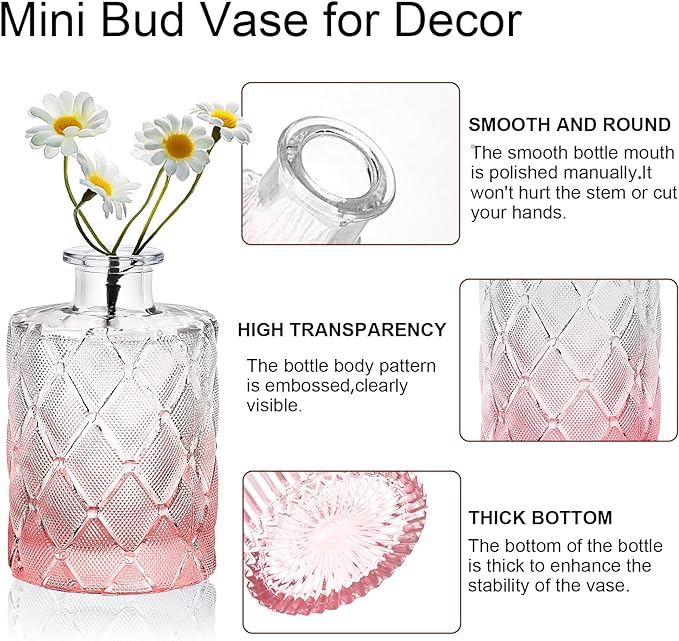 Arme Bud Vase Set of 32, Pink Vases in Bulk Bud Vase for Flower Small Glass Vases for Wedding Centerpieces, Vintage Cute Mini Flower Vase, Home Table Flower Decor