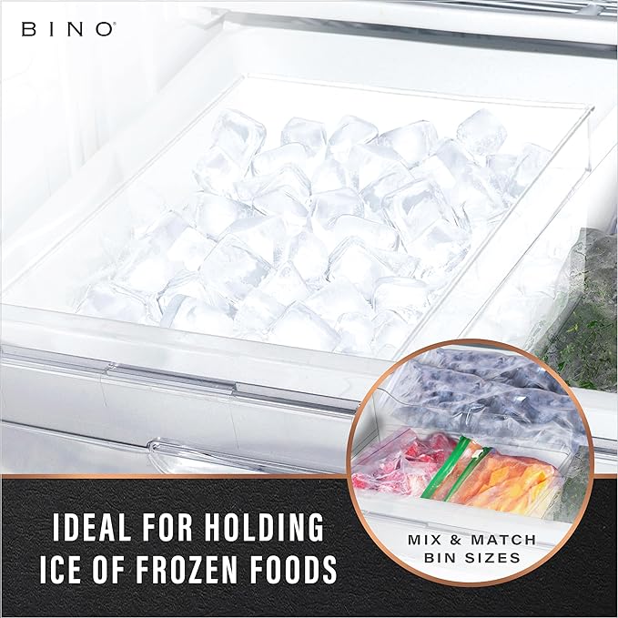 BINO | Plastic Storage Bins, Small - Shallow | THE HANDLER COLLECTION | Multipurpose Organizer Bins | Kitchen Pantry Organizers and Storage | Clear Containers for Organizing Home | Freezer Organizer