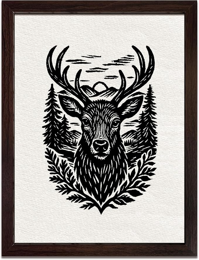 Caelumis Vintage Wall Art Decor Prints Black And White Pictures Posters For Farmhouse Living Bedroom Bathroom Room kitchen Handmade Unframed (Deer 12x16in)
