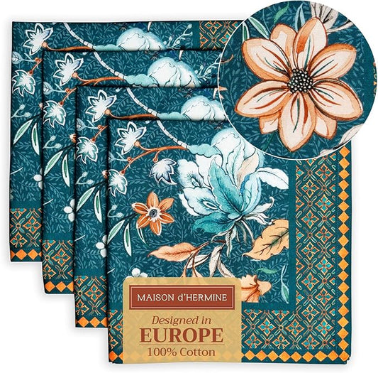 Maison d' Hermine Cloth Napkins Set of 4 100% Cotton Everyday Reusable Square Napkins Cloth Washable, Dinner, Party, Wedding, Restaurant (Luxury Loft-Dark Teal, 20" x 20")