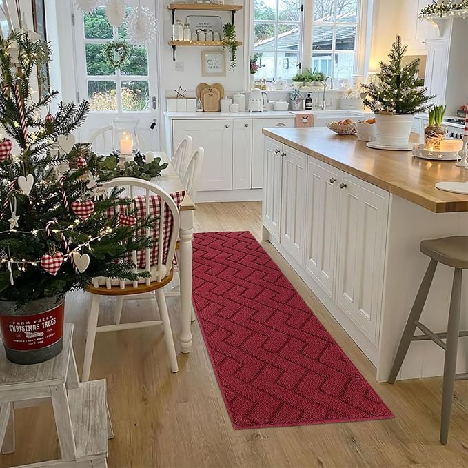 hicorfe Kitchen Rugs and Mats Sets,2 Pieces Super Absorbent Polypropylene Non-Slip Rug,Soft Comfort Floor Mat,Machine Wash for Kitchen,Hallway,Office,Sink,Laundry(20" x 31.5" Plus 20" x 48",Red