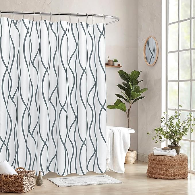 Biscaynebay Textured Fabric Shower Curtain 72x72 Inch, Dark Grey Printed Striped Linen Modern Hotel Luxury Quality Cloth Bathroom Curtains Machine Washable