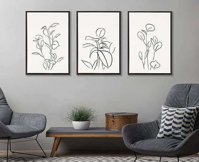 Kate and Laurel Sylvie Botanical Sketch Print No 3 Framed Canvas Wall Art by The Creative Bunch Studio; 23x33 Brown; Minimalist Abstract Botanical Print for Wall