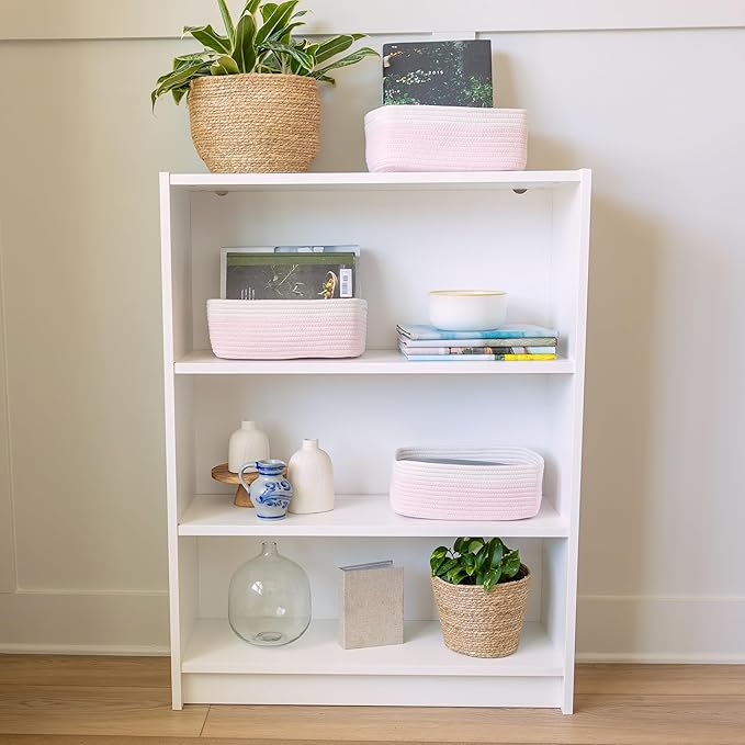 NaturalCozy 11.8"x8"x4.5” Rectangle Storage Baskets for Shelves 3 Pack | Cotton Rope Woven Small Baskets for Organizing | Small Storage Bins for Nursery, Bathroom, Closet, Shelf, Decorative, Gift