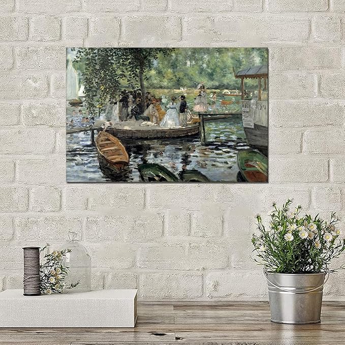 La Grenouillere By Pierre Auguste Renoir Modern Master Bedroom Decor Canvas Print Vintage Artwork Landscape Picture for Living Room Home Office Wall Decor Framed 24x36inch