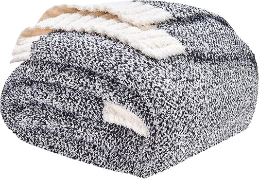 CozeCube Melange Blanket, Ultra Soft Black and White Throw Blanket, Warm Cozy Knit Fuzzy Plush Reversible Throw for Couch Bed Sofa, 60"x80"