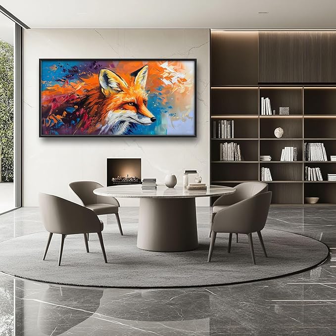 Fox Large Framed Wall Art Abstract Fox Animal Pictures Oversized Wall Decor Graffiti Canvas Print Painting Aesthetic Modern Artwork for Living Room Bedroom Office Bathroom Home Decor 60L x30W