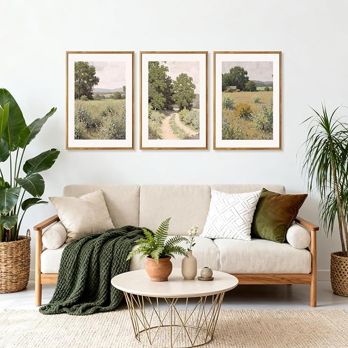 CHDITB Rustic Landscape Framed Canvas Wall Art Set, Nature Inspired Wall Decor, Countryside Path Artwork Spiritual Painting, Vintage Art Prints for Living Room, Bedroom, Office 24"x36"x3