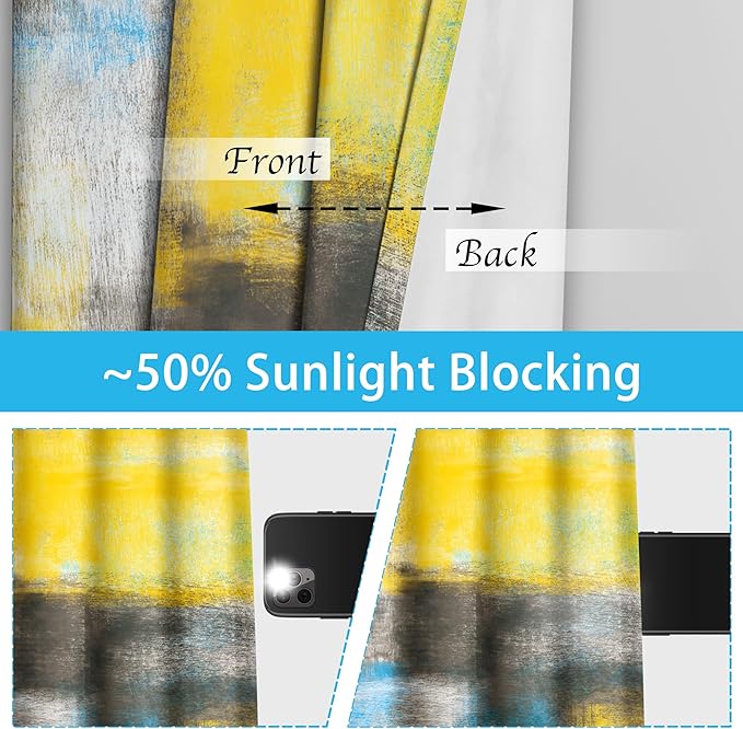 Asuexpect Abstract Curtains 2 Panels Abstract Rust Curtain Room Darkening Grommet Window Treatments Modern Decorative for Bedroom Living Room, 52x84 Inches, Blue Yellow