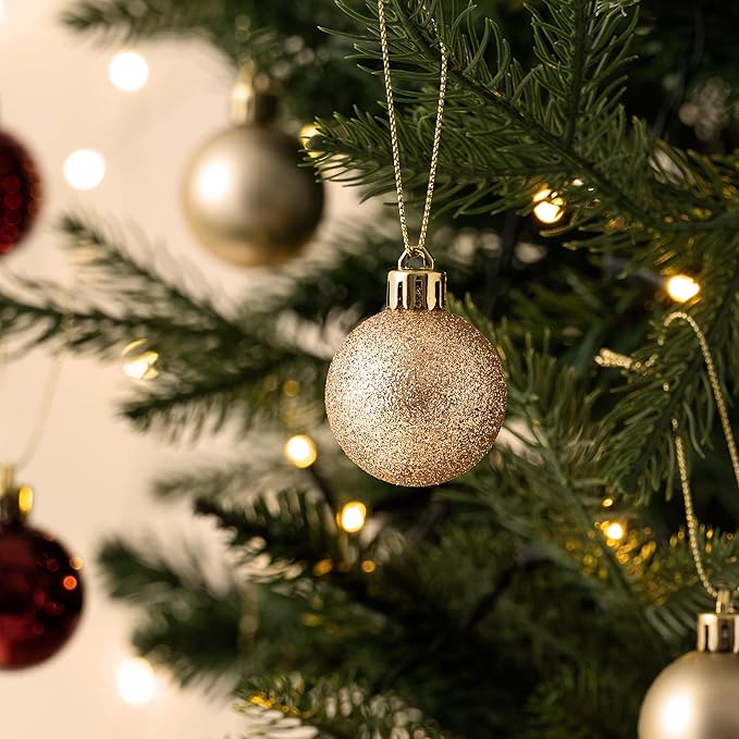 Valery Madelyn 1.57 Inches Small Christmas Tree Decorations Ornament Set for 4th of July Fall Halloween, 24ct Burgundy Red and Gold Shatterproof Hanging Ball Ornaments Holiday Party Decor