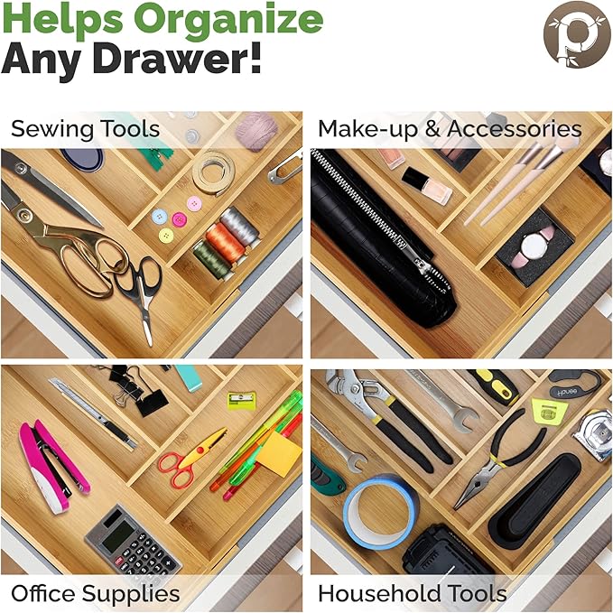 Silverware Tray for Drawer Organizer,Kitchen Drawer Organizer,Cutlery Organizer in Drawer, Flatware Silverware Holder, Expandable Adjustable Wooden Dividers (8-slots)