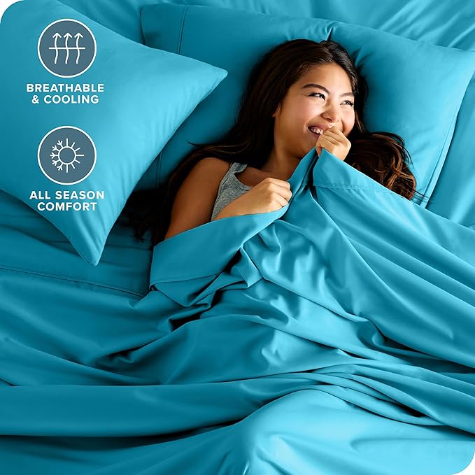 Bare Home Split King Sheet Set - 1800 Ultra-Soft Microfiber Bed Sheets - Double Brushed - Deep Pockets - Easy Fit - 5 Piece Set - Bed Sheets & Pillowcases (Split King, Aqua)