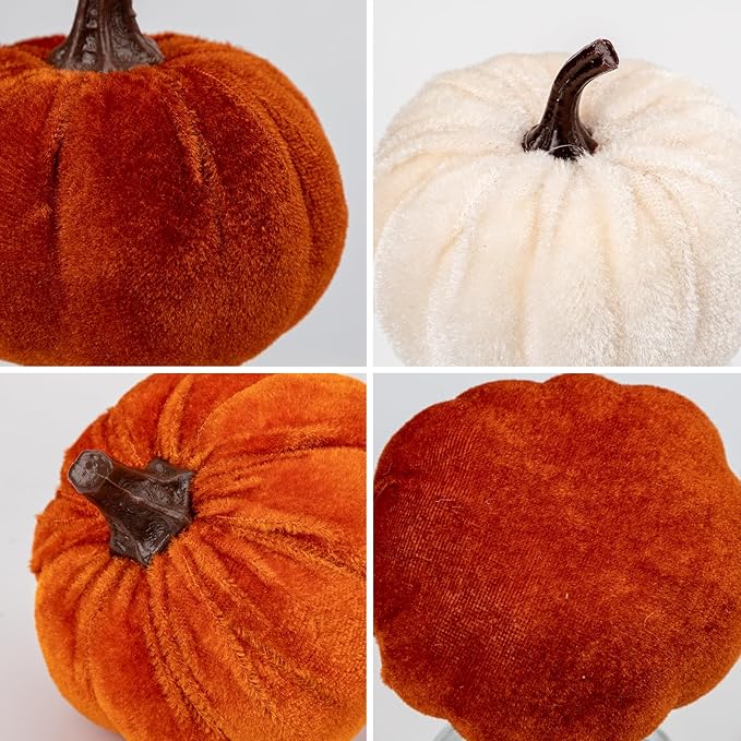 Briful Fall Pumpkins Decoration for Home, 10PCS Assorted Velvet Pumpkins Small Fake Pumpkins for Autumn Harvest Thanksgiving Halloween Party Table Centerpiece Decoration(Beign/Brown/Orange)