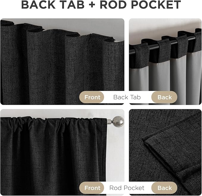 Joydeco Blackout Curtains for Bedroom - 100% Light Blocking 2 Panels Set Black Drapes 100" W x 96" L, Thermal Insulated Room Darkening Curtains, Linen Textured for Living Room, Rod Pocket & Back Tabs