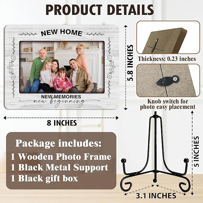 ukebobo House Warming Gifts, New Home Picture Frame, Housewarming Picture Frames, New Home Gift Ideas for Family Couples, Wood Photo Frame with Stand for Desk Decor, 8 x 6 Inches-446