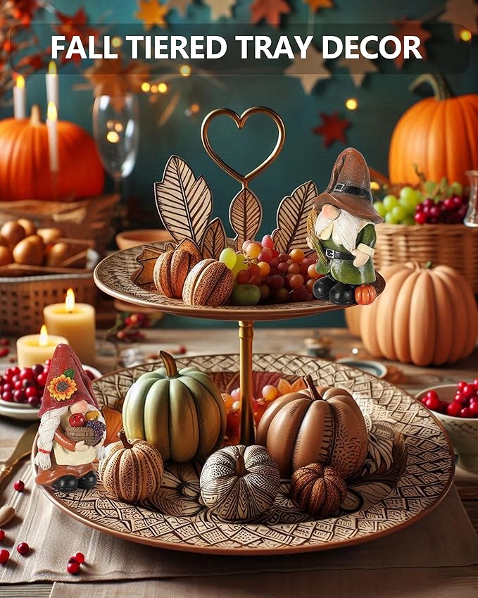 Thanksgiving Gnomes Figurines - Set of 2 Durable Resin 5'' Festive Autumn Decor - Fall Tiered Tray Decor Gnome Gifts Decoration for Home and Garden (Fall Gnomes)