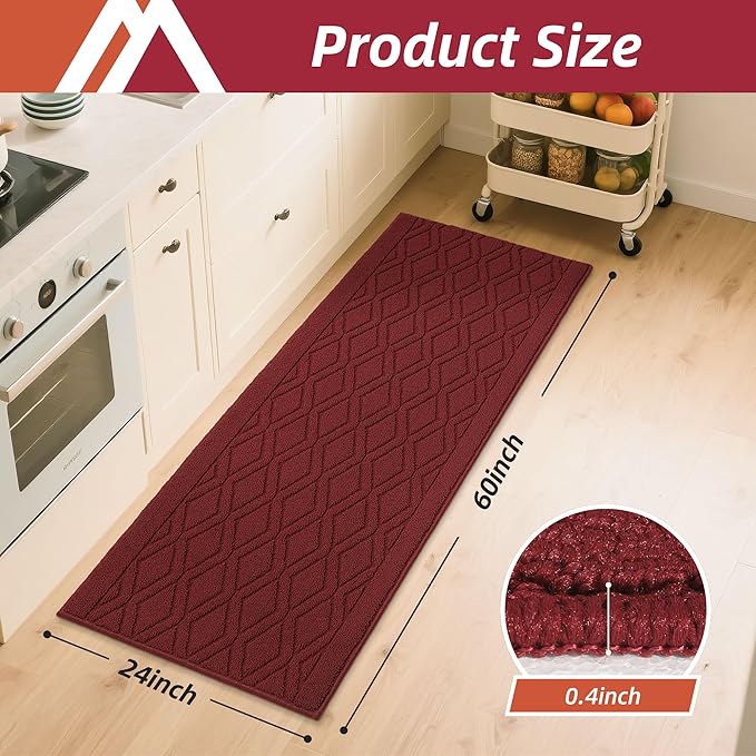 COSY HOMEER-Kitchen-Rugs-Non-Slip-Washable 24"x60" Absorbent Kitchen Runner Rugs Polypropylene Kitchen Mats for Floor,Sink Mat,Hallway,Laundry,Red