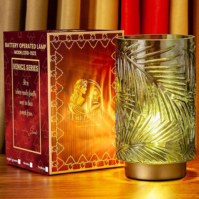 Battery Operated Table Lamp, Cordless Lamps for Home Décor, Nightlight with LED Bulb with Timer for Living Room Bedroom Tabletop Entryway Centerpiece Gift(S Green)