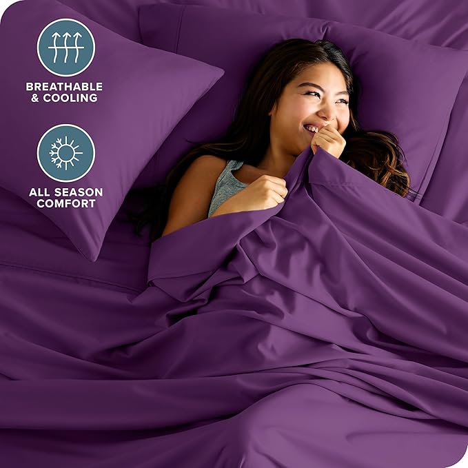 Bare Home Queen Sheet Set - Luxury 1800 Ultra-Soft Microfiber Queen Bed Sheets - Double Brushed - Deep Pockets - Easy Fit - 4 Piece Set - Bedding Sheets & Pillowcases (Queen, Plum)