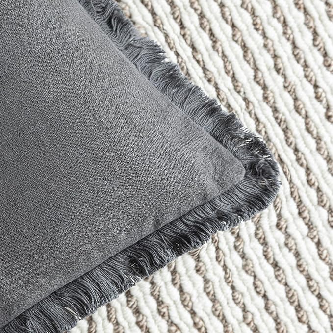 Foindtower Set of 2 Decorative Linen Fringe Throw Pillow Covers Cozy Boho Farmhouse Cushion Cover with Tassels Soft Accent Pillowcase for Couch Sofa Bed Living Room Home Decor, 16×16 Inch, Gray