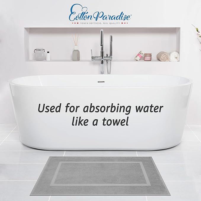 Cotton Paradise 100% Cotton Bath Mats for Bathroom Floor Set of 2 Pack, 20x34 Soft Absorbent Washable Quick Dry Tub Bathmat, Light Gray Towel Bath Mat