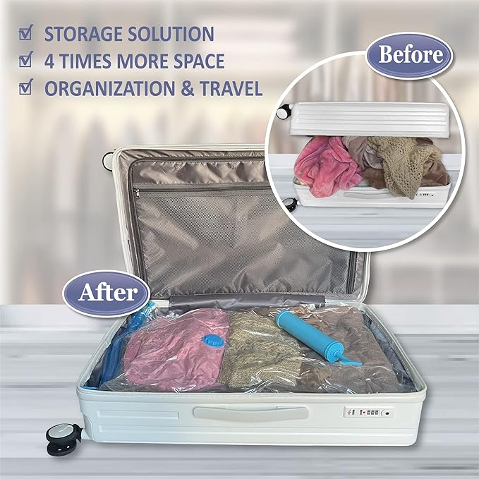 Space Saver Vacuum Storage Bags, 6 Pack Space Saver Bags with Pump, Storage Vacuum Sealed Bags for Clothes, Comforters, Blankets, Bedding (6 Medium)