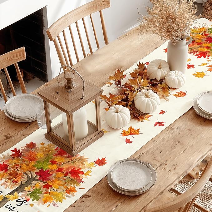 GEEORY Fall Table Runner 13 x 72 Inch, Maple Leaves Autumn Farmhouse Decor for Thanksgiving & Holiday Parties – Kitchen, Dining Table, Indoor/Outdoor GT156-72