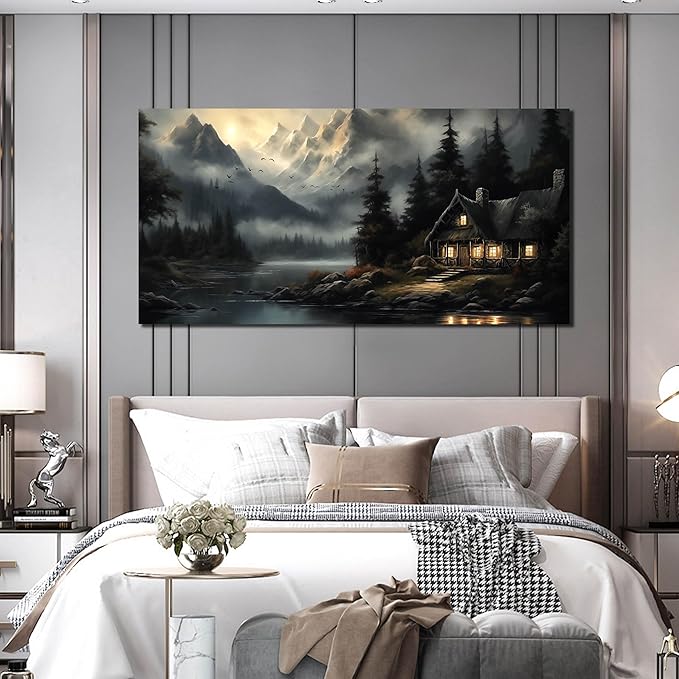 Natural Landscape Wall Art for Living Room Tree Pictures Wall Decor for Office Mountains Canvas Wall Art for Size 29" x 58"
