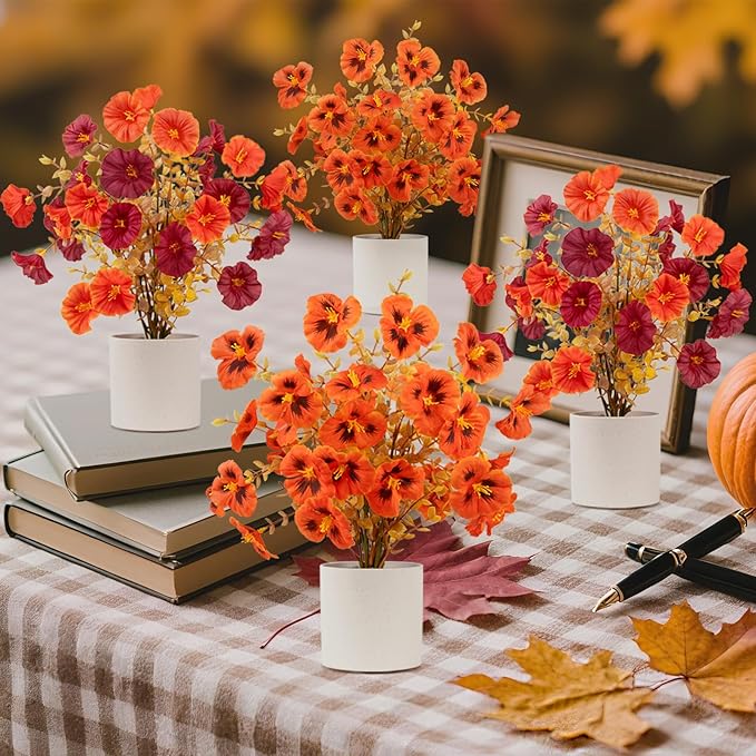 Uieke 2 Pack Fall Artificial Flowers Indoor, 12" Fall Potted Plants with Faux Mums, Fall Decorations for Home Centerpieces Table Thanksgiving