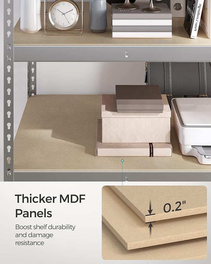 SONGMICS 5-Tier Storage Shelves, Load 2310 lb, Garage Storage, Boltless Assembly, Adjustable Shelving Unit, 23.6 x 47.2 x 70.9 Inches, for Study Shed Basement, Silver and Natural Beige UGLR600E01