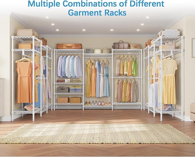 VIPEK V5 Plus Portable Closet Wardrobe Heavy Duty Clothes Rack, Large Free Standing Closet Rack for Hanging Clothes, 85.4" L x 15.7" W x 76.4" H, White