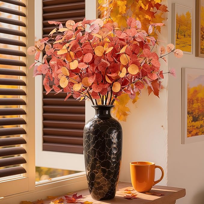 SITUMEIZI 6 Pcs Fall Stems Eucalyptus Artificial Tall Fall Flowers with Eucalyptus Leaves Autumn Decorations for Office and Home Fall Halloween Thanksgiving Table Centerpiece Floral Arrangement Decor