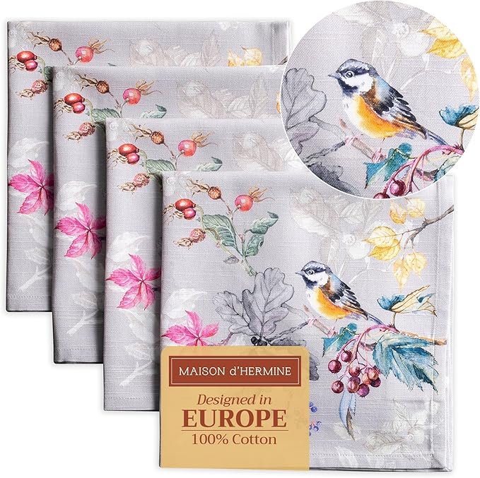 Maison d' Hermine Cloth Napkins Set of 4 100% Cotton Everyday Reusable Square Napkins Cloth Washable, Dinner, Party, Wedding, Restaurant (Equinoxe - Grey, 20" x 20")