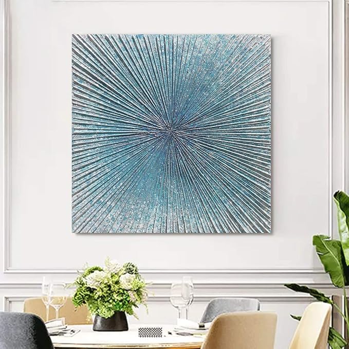 Yihui Arts Large Contemporary Abstract Bedroom Wall Art Hand Painted Modern Teal Color Canvas Painting Pictures For Decoration