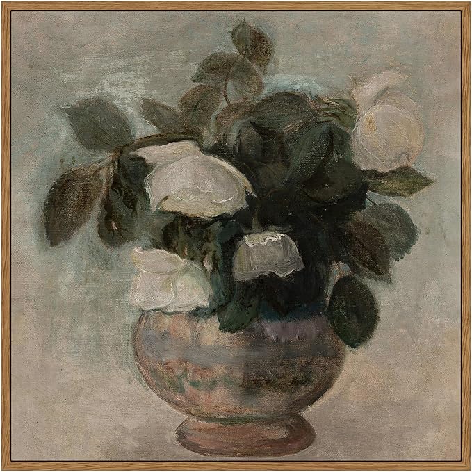 InSimSea Square Framed Canvas Wall Art, Flowers Decor Flowers in Vase Wall Paintings, Floral Pictures for Bedroom Bathroom Art Wall Decor, Kitchen Office Living Room Wall Art 12"x12"