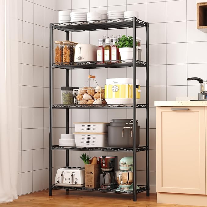 HOMEFORT 5-Tier Wire Shelving Unit, Extra Wide Metal Storage Rack, Free Standing Rack, Durable Organizer Perfect for Pantry Closet Kitchen Laundry Organization in Black, 29" W x 14" D x 61" H