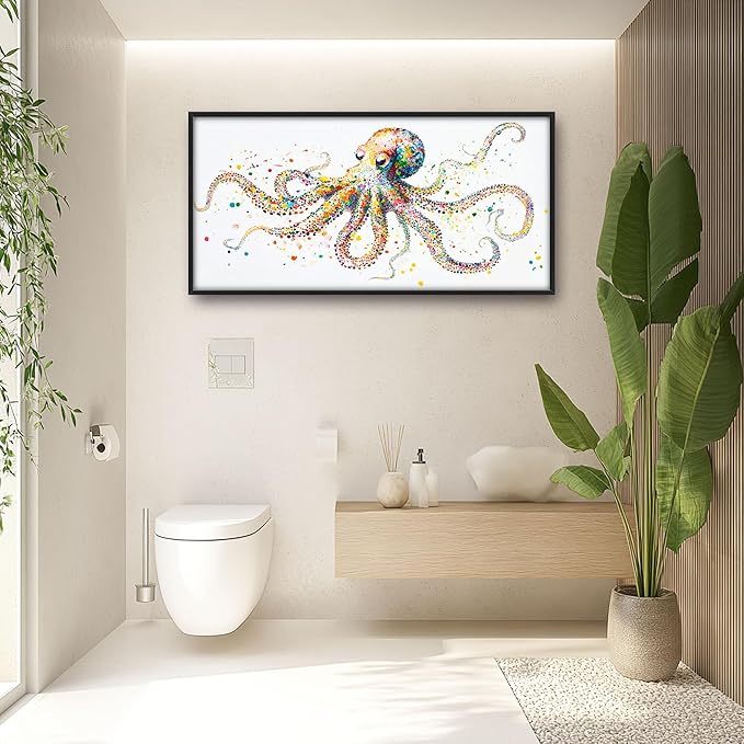Octopus Large Wall Art for Living Room Framed, Octopus Wall Decor Pictures, Colorful Ocean Animal Canvas Print Painting, Aesthetic Artwork Bedroom Office Home Decor 60"x30"