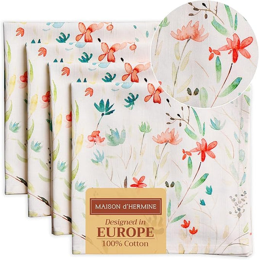 Maison d' Hermine Cloth Napkins Set of 4 100% Cotton Everyday Reusable Square Napkins Cloth Washable, Dinner, Party, Wedding, Restaurant, Spring/Summer (Colmar, 20" x 20")