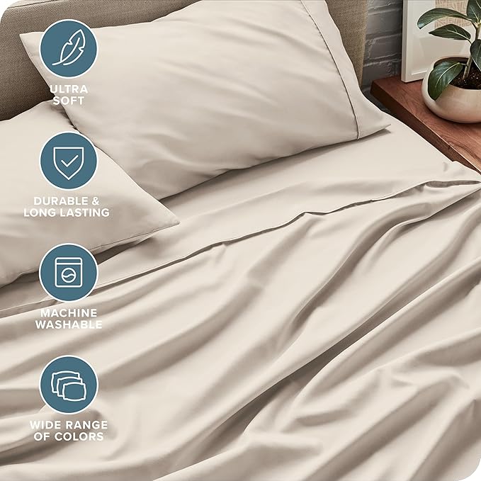 Bare Home Split Head Flex King Sheet Set - 1800 Ultra-Soft Microfiber Bed Sheets - Double Brushed - Deep Pockets - Easy Fit - 4 Piece Set - FlexTop King Bedding Sheets (Split Head Flex King, Wheat)