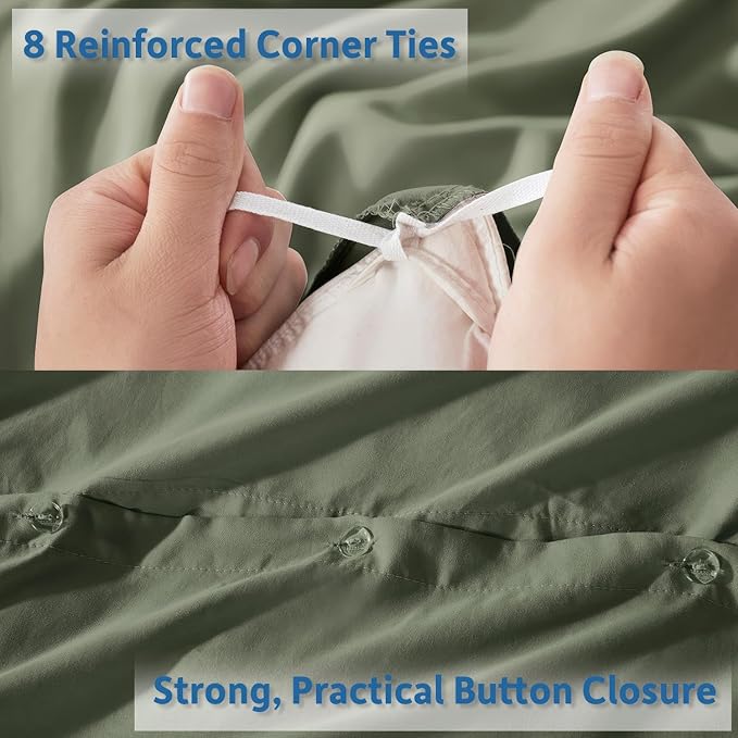 Nestl Twin Duvet Cover Set with Comforter Insert - Olive Green 3 Piece 68x90 Duvet Cover & 1 Pillow Sham with White Quilted Down Alternative Comforter, Ultra Soft, All Season