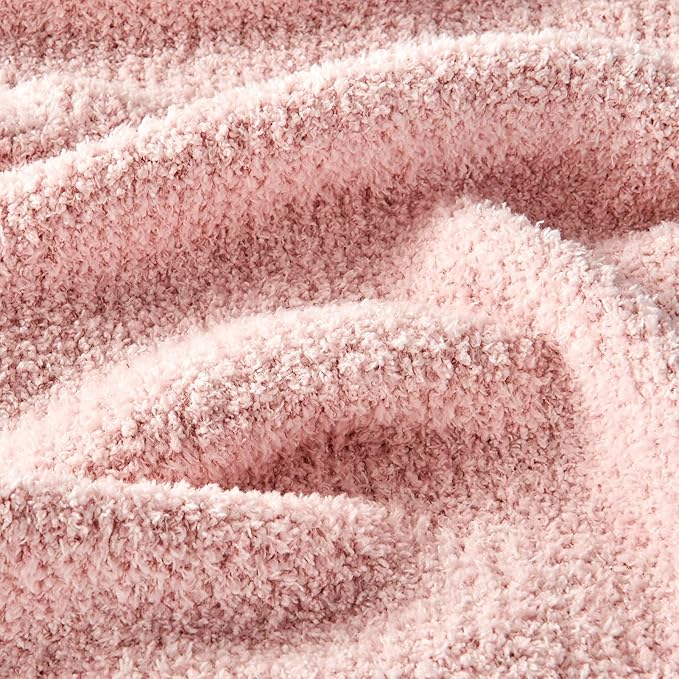 CozeCube Melange Blanket, Ultra Soft Pink and White Throw Blanket, Warm Cozy Knit Fuzzy Plush Reversible Throw for Couch Bed Sofa, 50"x60"