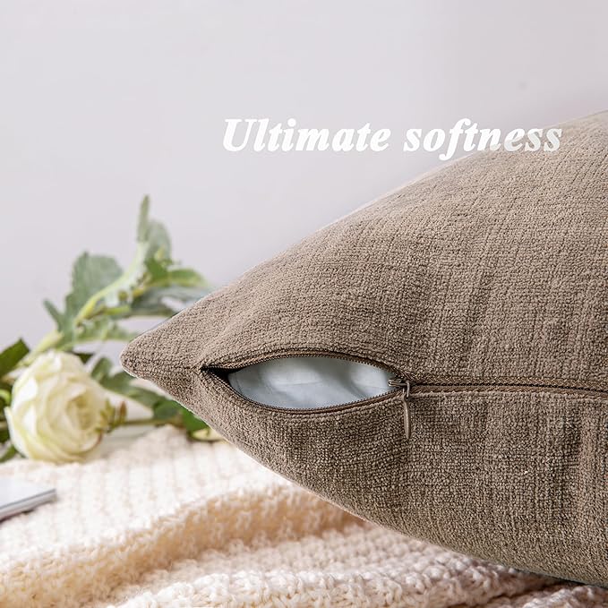 GAWAMAY Decorative Throw Pillow Covers 16x16 Inch Set of 2, Super Soft Chenille Square Pillows Farmhouse Fall Pillowcase for Living Room Bedroom Sofa Couch Cushion Cover Taupe Grey 40x40cm
