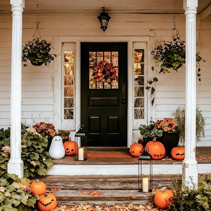 25'' 19'' Lanterns Decorative Outdoor Indoor, Black Metal Outdoor Candle Lanterns, Set of 2 Modern Farmhouse Decorative Lantern for Fireplace, Patio, Porch, Floor, Halloween Lantern (No Glass)