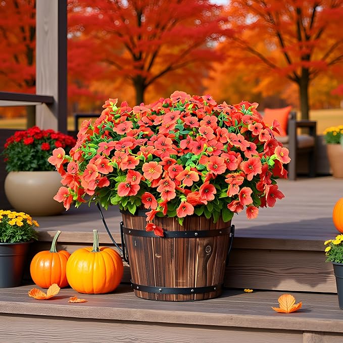 LADADA 6 Bundles Autumn Artificial Flowers for Outdoor Indoor Garden Home Decoration, Indoor Outdoor for Thanksgiving Christmas Wedding Party Home Garden Fireplace Décor