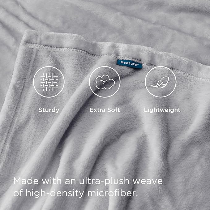 Bedsure GentleSoft Fleece Throw Blanket - Light Grey Lightweight Blankets for Sofa, Couch, Bed, Camping, Travel - Super Soft Cozy Microfiber Throws, 50x60 inches