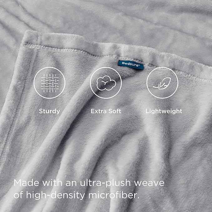 Bedsure GentleSoft Fleece Blanket Twin Size Light Grey - 300GSM Lightweight Plush Fuzzy Cozy Soft Warm Blanket for Bed, Sofa, Couch, Travel, Camping, 60x80 inches