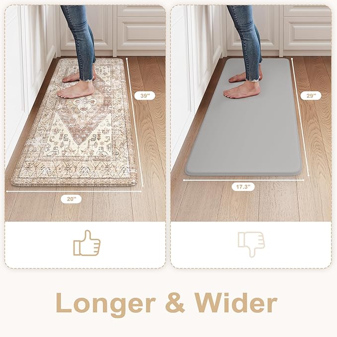 KIMODE Kitchen Mats Cushioned Anti Fatigue, 20"x39" Farmhouse Kitchen Rug, Non Slip Kitchen Mats for Floor, Padded Kitchen Floor Mats, Standing Desk Mat for Sink, Laundry, Desk Khaki