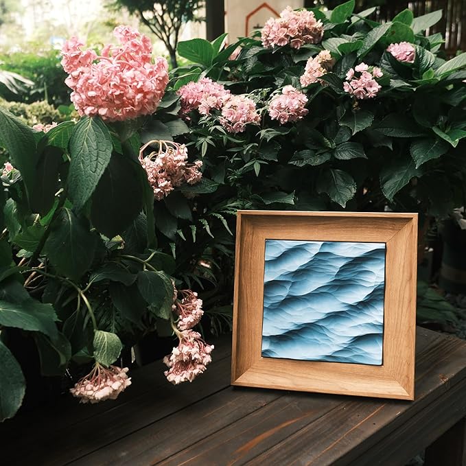 Handcrafted Wood Carved Frame Wall Art with 3D Wave Carving Design, Creative Bedroom Decor (natural wood color, large, Framed)